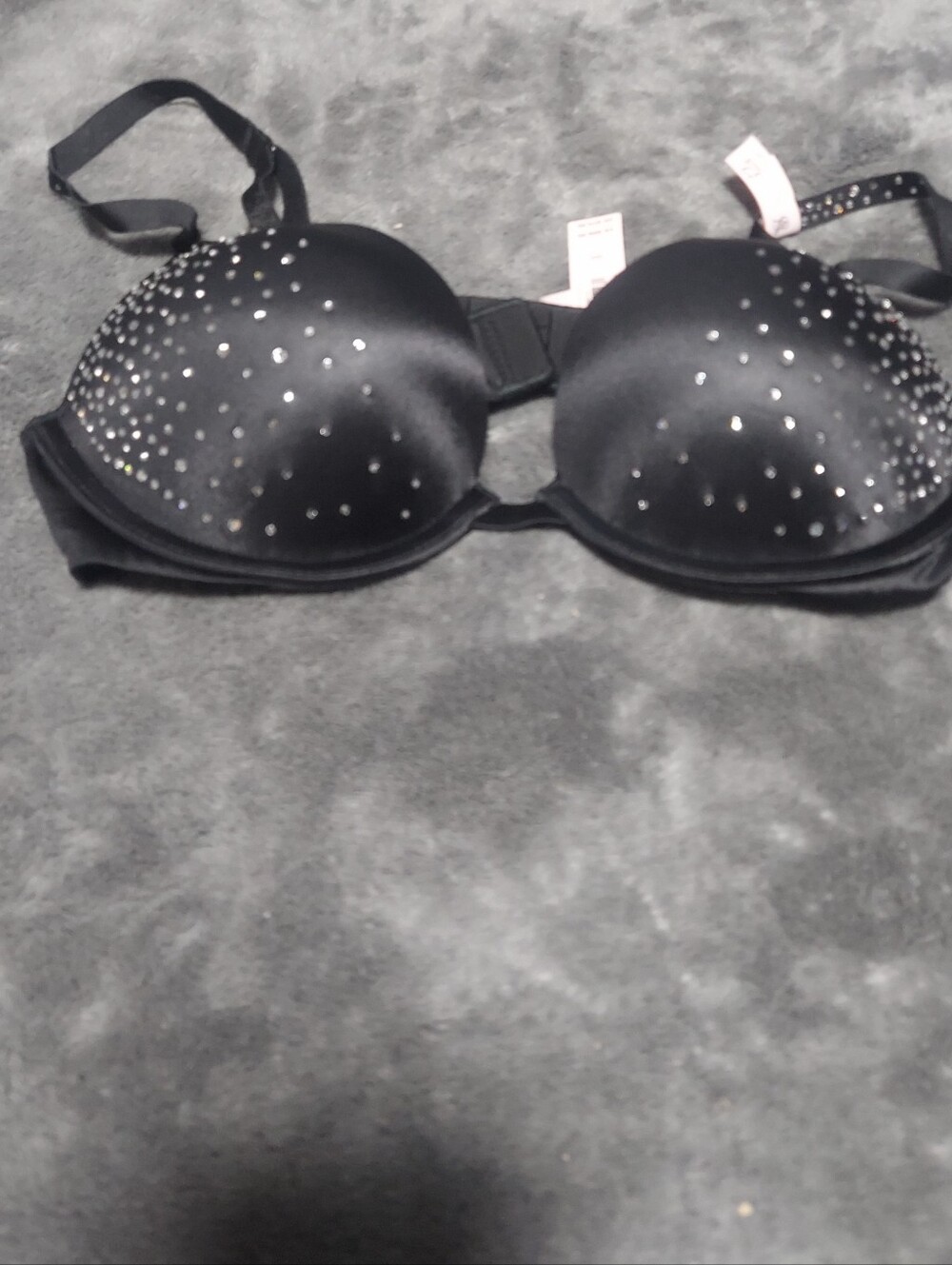 Victoria's Secret Black Satin Crystal-Embellished Push-Up Bra